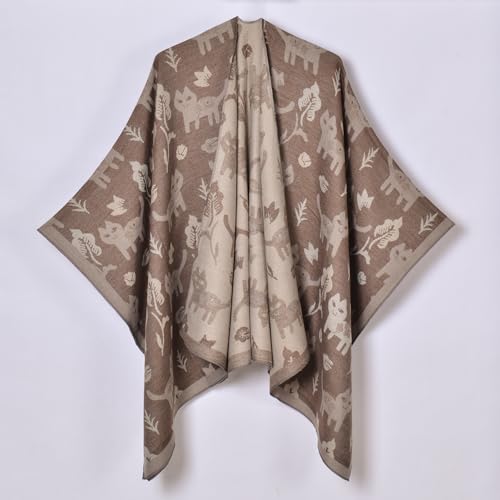 Women's Winter Fall Warm Scarf Shawl Cat Print Scarve Jacquard Split Cape Women Shawl Wrap Poncho Sweater Soft Pashmina Cape2