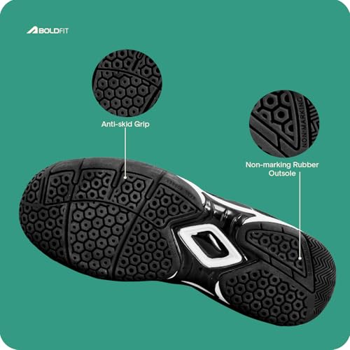 Boldfit Badminton Shoes Shuttle Non Marking Shoes for Badminton Men Light Badminton Shoes for Women & Badminton Shoes Men Breathable Non Marking Shoes for Badminton Anti Skid Pickleball Shoes Black 10 10 416hGCvJ8VL