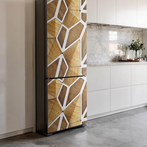 Vinilo para nevera de 60x205 cm con patrón de madera geométrica resistente 4