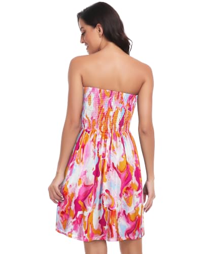Image of Summer Dress for Women Beach Boho Strapless Cover Ups Off Shoulder Floral Sundresses