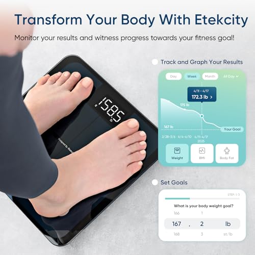 etekcity smart scale for body weight bathroom digital weighing scale with bmi body fat muscle mass accurate bluetooth home user health equipment sync apps