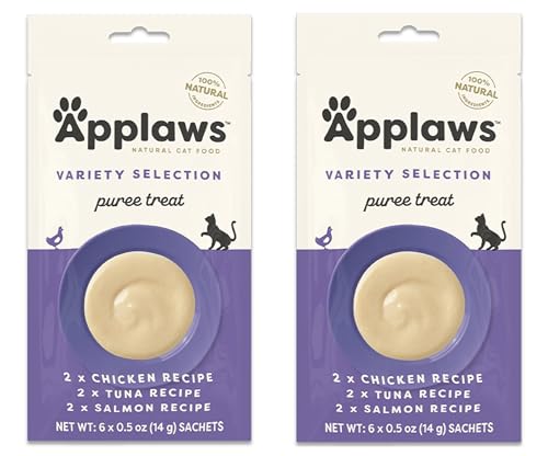 (2 Pack) Applaws Variety Puree Selection Lickable Cat Treats (Per Pack: 2 x 0.5 Oz Salmon, 2 x 0.5 Oz Chicken, and 2 x 0.5-oz Tuna): 12 Sachets Total