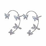 Earring Hoop Stud Drop & Dangle, 1 Pair Clip Earrings Butterfly Rhinestone Jewelry Temperament Arc Ear Cuffs for Women Teen Birthday Valentine's Day Gift - Silver