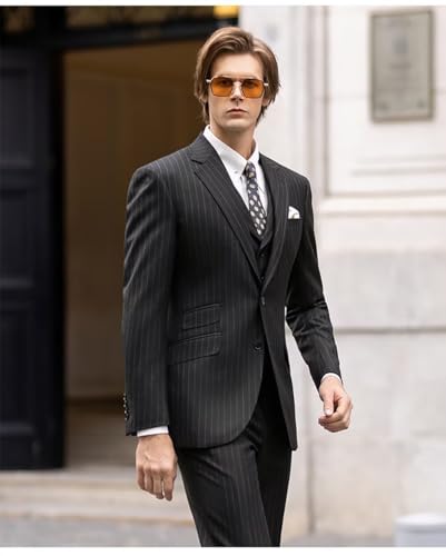 Men's Suits 3 Piece Pinstripe Tuxedo Suit for Wedding Groomsmen Slim Fit Formal Prom Tuxedo2