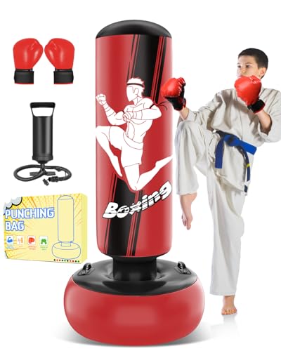 JUOIFIP Sac de Frappe Enfants, Set de Boxe avec Gants de Boxe et Pompe, Cadeaux pour garçons et Filles de 3 à 12 Ans pour la Pratique du karaté, du Taekwondo
