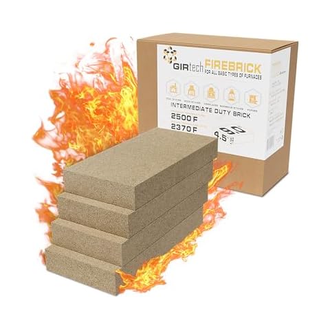 GIRtech USL Thin Fire Bricks 2500F Replacement for Wood Stove, Fireplace - Pack of 4-9" x 4.5" x 1.25" Firebricks for Insulating Warming Layer Steel Furnaces, Kilns, Blacksmith Forges, Pizza Oven Cover