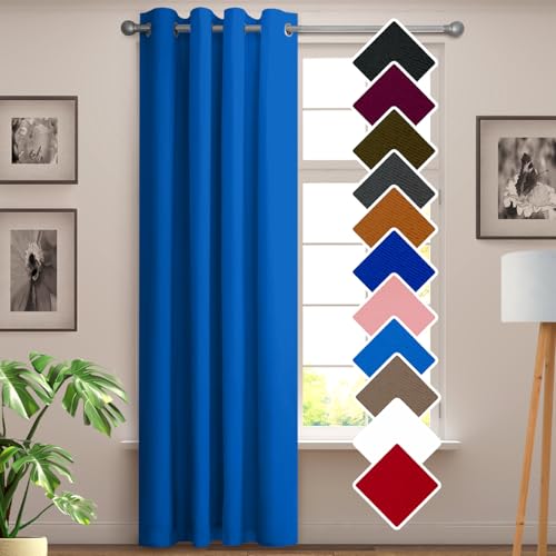 YHSF Royal Blue Room Darkening Curtains - Lightweight Blackout for Bedroom, Living Room, and Office -Solid Pattern, Elegant Grommet Design, Fashion Home Décor - 52x63 Inches One Panel