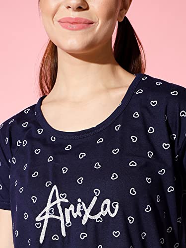 Image of Printed Round Neck Short Sleeve Nightsuit Set | Casual Night Dress for Women