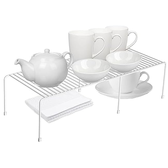 Expandable Cabinet Storage Organizer Shelf, Freezer Shelf Kitchen Cabinet Pantry Spice Rack for Plate Cup Organizer with Scratch Resistant Feet, 2 Sets