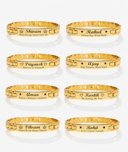 Image of Personalized Name Engraved Bracelet for Men & Women | Stainless Steel Chain Link Bracelet | Custom Name & Inspirational Text | Durable & Adjustable
