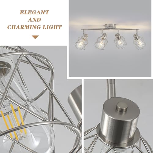Image of BUXVRCS Adjustable Multi-Directional Brushed Nickel Light Fixtures, Semi Flush Mount Ceiling Light, Kitchen Light Fixtures Ceiling Mount, Geometric Metal Cage Industrial Spotlight Fixtures