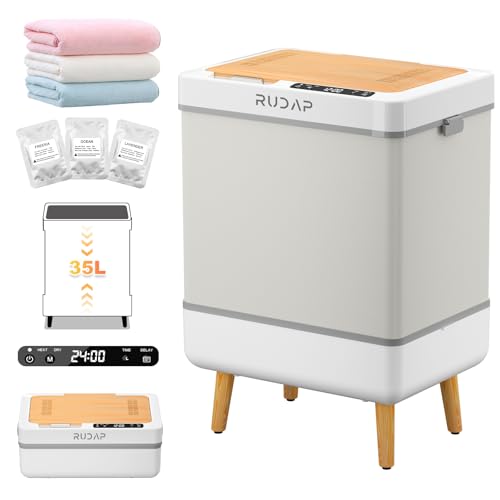 RUDAP Towel Warmer, 35L Large Towel Warmers for Bathroom, Foldable Blanket Warmer with Custom Fragrance, ETL Certification, Fast Heating, Fits 3 Large Towels, 2 Bathrobes, Blankets