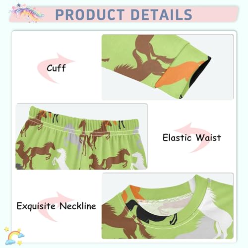 Pajama Sets Long Sleeve Horse Silhouettes on Green Soft Comfy Sleepwear 2 Piece PJS 3-8T4