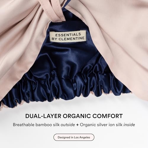Image of Mulberry Silk Sleep Bonnet by Clementine Essentials, Turban Style Pink | Silver Ion & Organic Bamboo Lining | Anti-Breakage, Short & Mid-Length Hair | Frizz-Free, Adjustable Straps, Soothes Scalp