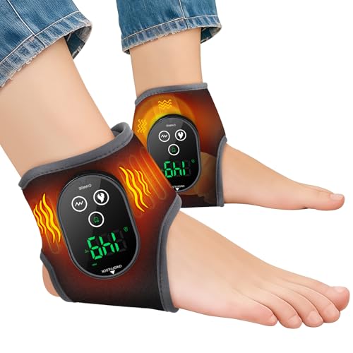 AFDEAL Ankle Massager, Cordless Ankle Heating Pad with Massage, Foot Massager with Heat, 3000mAh Rechargeable, 4 -Level Heats, Foot Heating Pad for Sports/Work/Travel (Black)