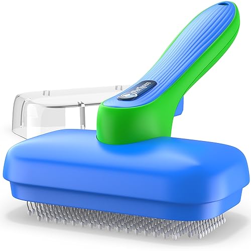 PetLovers EzSlicker Brush - Self Cleaning Dog and Cat Hair Brush, Efficient Shedding Grooming Tool for Long and Short Haired Dogs & Indoor Cats, Deshedding Comb for Fur Coats