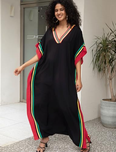 Kaftan Dresses for Women V-Neck Print Swimsuit Cover Up Plus Size Beach Caftan Lounge Dress4