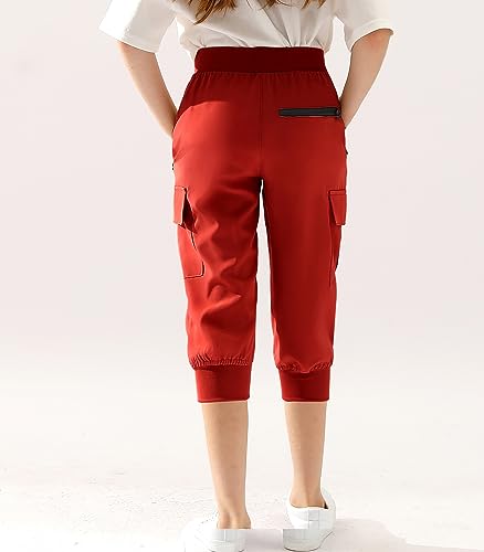 Image of DOUBLJU Lightweight Hiking Sweatpants Women Girls Kids Slightly Elastic Quick Dry Capri Cargo Jogger Athletic Workout Outdoor