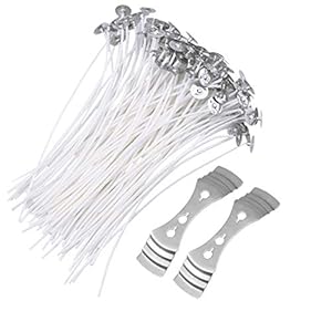 100 Stück Kerzendocht mit 2 Stück Edelstahlhalter für Kerzendochte Gewachst, 15cm Lange Flachdocht für Dicke Kerzen…