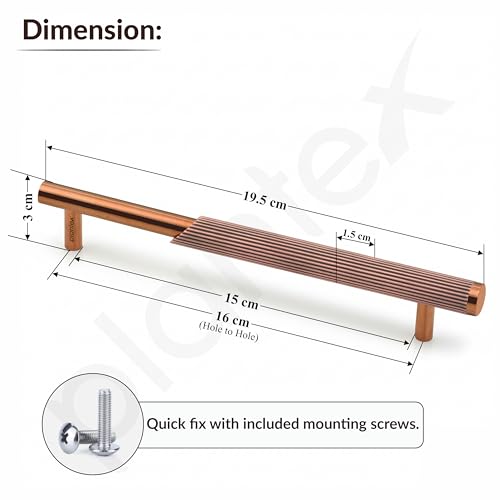 Image of Plantex Stainless Steel & Aluminium Cabinet Handle /160mm Wardrobe Handle for Home /Cupboard Door Pull-Push Handles for Office - Pack of 2 (Rose Gold)
