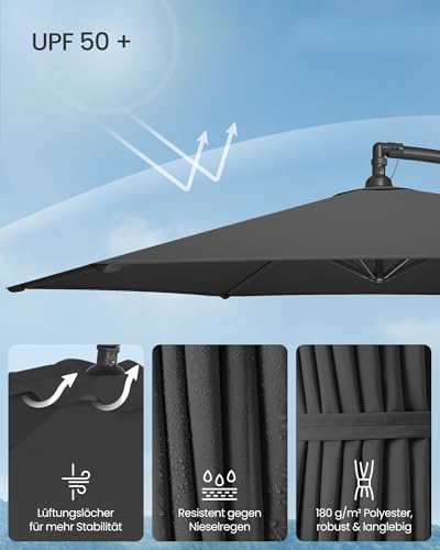 Detailaufnahme des wasserabweisenden Polyesterbezugs mit UPF 50+ Schutz. - Detailansicht von SONGMICS Sonnenschirm...