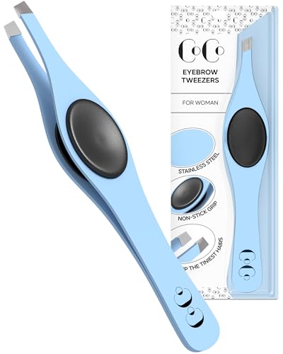 Professional Tweezers for Facial Hair Removal for Women, Sharp Tweezers for Men, Slant Point Tip Plucks and Shapes with Precision, Use for Eyebrows, Splinter, First-aid and Ingrown Hair Removal, Blue