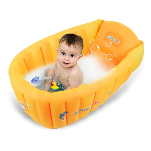 Image of Relaxing Baby | Inflatable Baby Bathtub,Newborn Bathtub Seat for Infant,Non-Slip Baby Pool for Sitting up,Foldable Toddler Tub Shower,Portable Travel Bath for Kids 0-6 Year