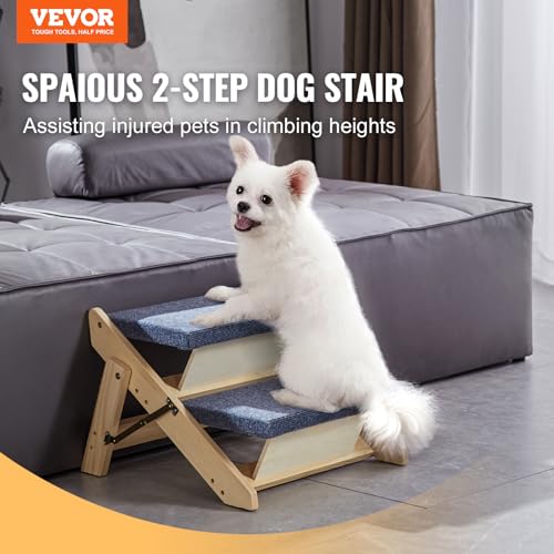 VEVOR Holz-Haustiertreppe/Haustierstufen, 2-in-1 faltbare Hundetreppe aus Holz für Betten, Sofas und Autos, Hundetreppe und Rampe mit 2 Stufen für kleine, mittelgroße und große Haustiere, bis zu 50 kg