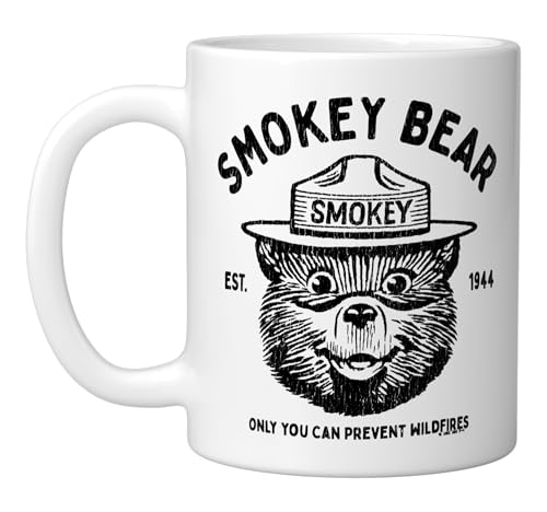 Taza de cerámica con logo vintage Smokey Bear, blanca miniatura 1