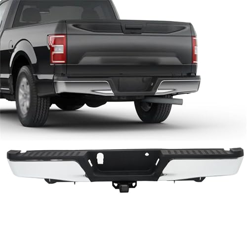 Thomletha Chrome Steel Rear Step Bumper without Park Assist Sensor Holes with Max Tow Hitch Replacement for F150 Pickup 2015-2020 FO1103187