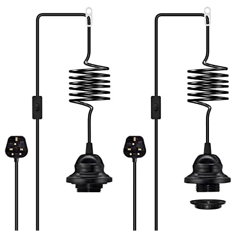 Plug in Ceiling Light,2PCS Black Plug in Pendant Light Fitting,4.5M Ajustable Lamp Cable with Switch and Plug,DIY Lamp Kit,Hanging Light with Plug,Metal E27 Lamp Holder, Loft Light,Picnic Lights Cover