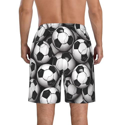 Black and White Soccer Ball Pattern Men's Swim Trunks Quick Dry Board Shorts with Pockets Casual Drawstring Beach Shorts3