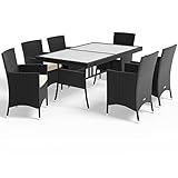 Deuba Poly Rattan Sitzgarnitur Nizza 6 Gartenstühle mit Auflagen Tisch 150x90cm Gartenmöbel Sitzgruppe Garten Set Schwarz
