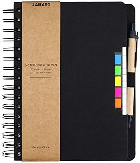 SAIBANG Spiral Notebook Steno Notepad, Wide Ruled Lined Paper Notebooks with Pocket, Pen