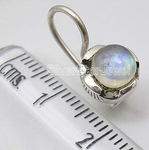 925 Solid Silver Natural Rainbow Moonstone tcw 1.8 Dangling Earrings 1.8 cm3