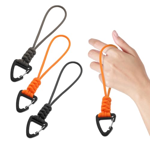 3Pcs Paracord Keychain Carabiner, Braided Lanyard Key Chain Men/Women Triangle Buckle Lock Clip Heavy Duty Hook for Car Keys Outdoor Survival Camping Hiking