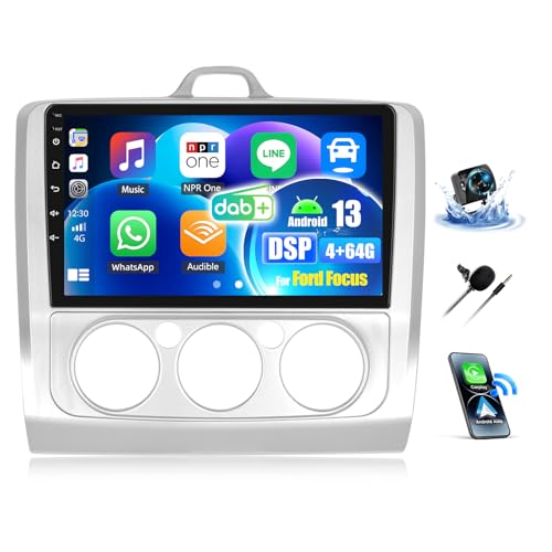 OiLiehu 4+64GB 8 Núcleos Android 13 2 DIN CarPlay Android Auto para Ford Focus MK2 Exi MT 2004-2011 Pantalla Radio Coche 9 Pulgadas Bluetooth GPS FM RDS Dab WiFi SWC DSP/EQ Camara Marcha Atras
