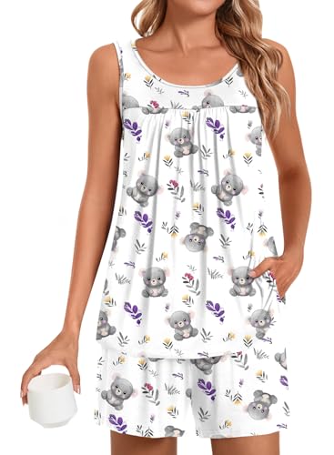 Image of POPYOUNG Pajama Set for Women Summer 2 Piece Lounge Shorts Sets Sleepwear