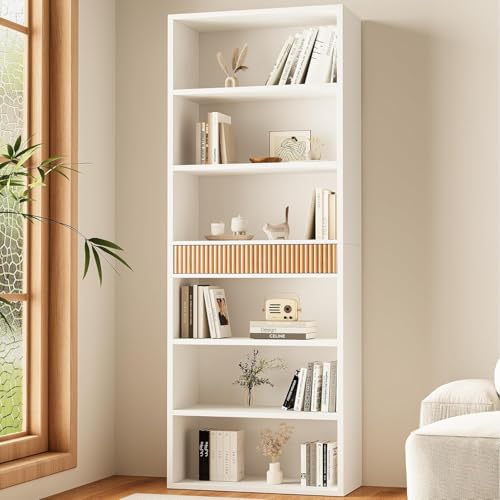72" Tall Book Shelf Bookcase with Storage, 7-Tier Bookcase Fluted