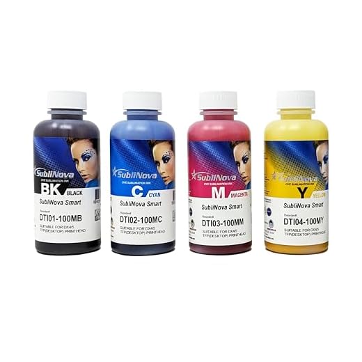 Ink Tec Sublinova Smart DTI Encres de sublimation 100ml Lot de 4 couleurs (C, M, Y, K).