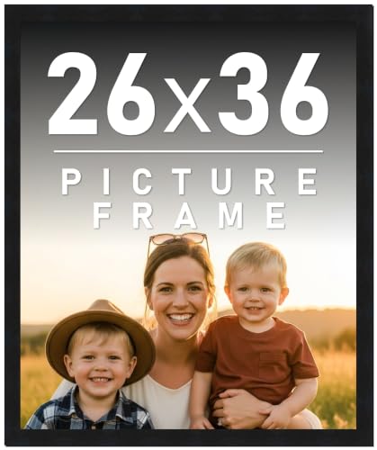 26x36 Frame Black Picture Frame - Complete Modern Photo Frame Includes UV Acrylic Shatter Guard Front, Acid Free Foam Backing Board, Hanging Hardware Wood Wall Frames for Family Photos - no Mat