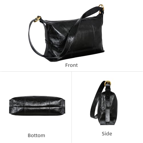 Iswee Leather Purses Black Shoulder Purse Designer Hobo Crossbody Bags for Women Satchel Handbags with Adjustable Strap4