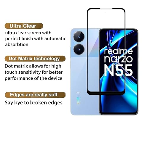 Image of DD SON Premium HD+ Tempered Glass Screen Protector Guard Compatible For Realme Narzo N55, Realme C55, Oppo F23, Oppo A79 and A58 / Oneplus Nord CE 3 Lite (6.72 Inch) Edge to Edge Coverage With Easy installation kit for Smartphone