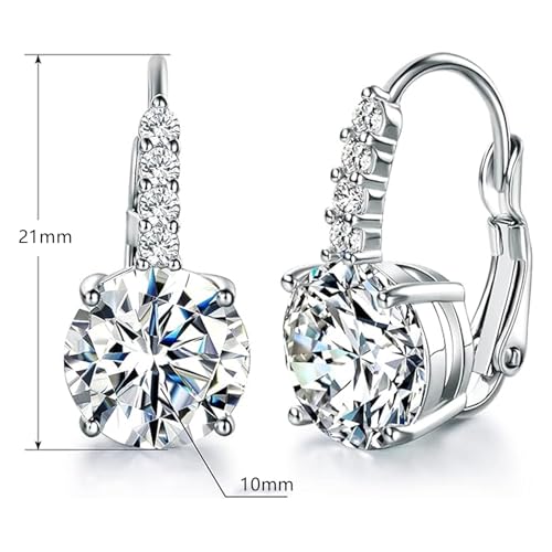 Earrings for Women, 18K White Gold Plated Earring Hypoallergenic Round Cut Cubic Zirconia Drop Dangle Earrings Bridal Earring for Women Prong Setting4