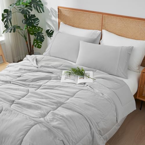 Amélie Home Cooling Comforter King Size, Dual-Sided Lightweight Cooling Blanket for Hot Sleepers, Q-Max 0.43 Breathable Cooling Quilt for Night Sweats, 106" x 90", Heather Cool Grey