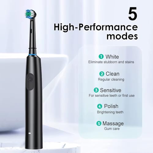Electric Toothbrush Rotary Rechargeable for Adults Rotating Toothbrush with Soft Brush Heads Deep Clean Electric Toothbrush with 2 Minute Smart Timer IP67 Waterproof (White, 4 Heads) - Image 4