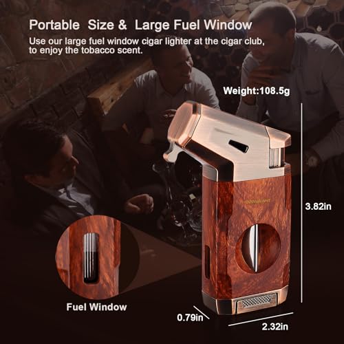 Torch Cigar Lighter with Windproof Jet Flame, Built-in V Cigar Cutter, Box for Christmas, Refillable Butane Torch Lighters, All-in-one Cool Lighters for Smoking, Candles - Thumbnail 5