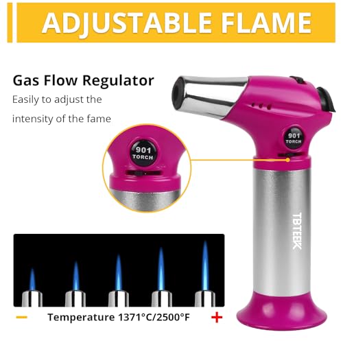 Image of TBTEEK Butane Torch T901, Kitchen Torch Cooking Torch with Safety Lock & Adjustable Flame for Cooking, BBQ, Baking, Brulee, Creme, DIY Soldering(Butane Not Included), Rose