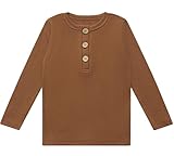 BACKID Toddler Boy Henley Long Sleeve Shirts Organic Cotton Ribbed T-Shirt Kids Fall Clothes Basic Tees Tops,Brown,18-24 Months