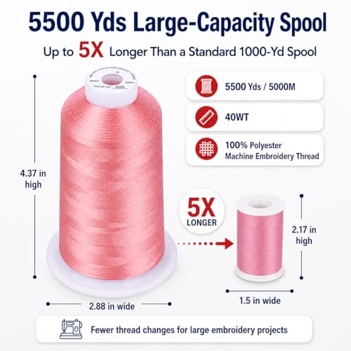 Image of Simthread 5000M 40WT Polyester Embroidery Thread, Light Coral Pink S089 | 5000M 40WT polyester thread feeds smoothly for machine embroidery, monograms, logos, patches and quilting.